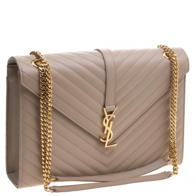 Pre Owned Saint Laurent Paris Beige Matelasse Leather Large Cassandre Flap Bag