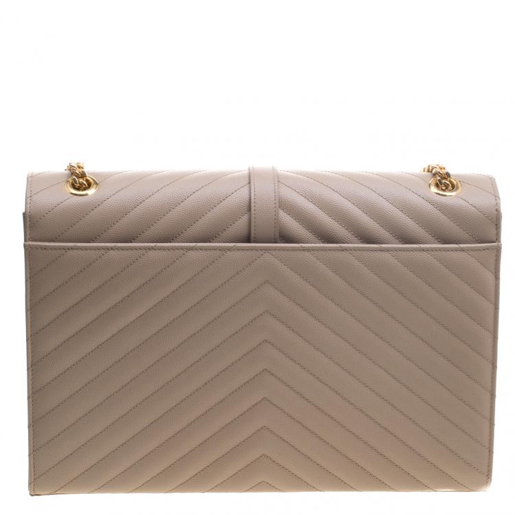 Pre Owned Saint Laurent Paris Beige Matelasse Leather Large Cassandre Flap Bag