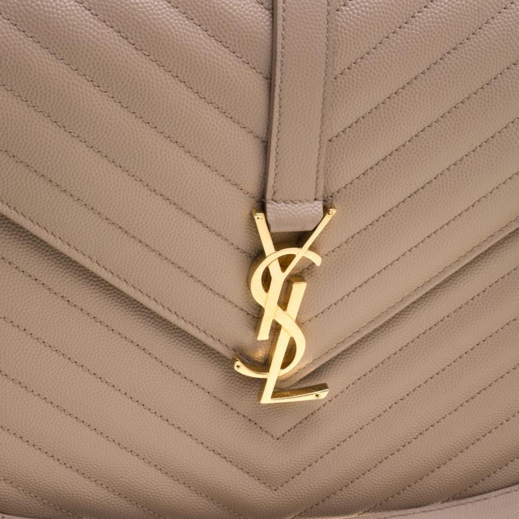 Pre Owned Saint Laurent Paris Beige Matelasse Leather Large Cassandre Flap Bag