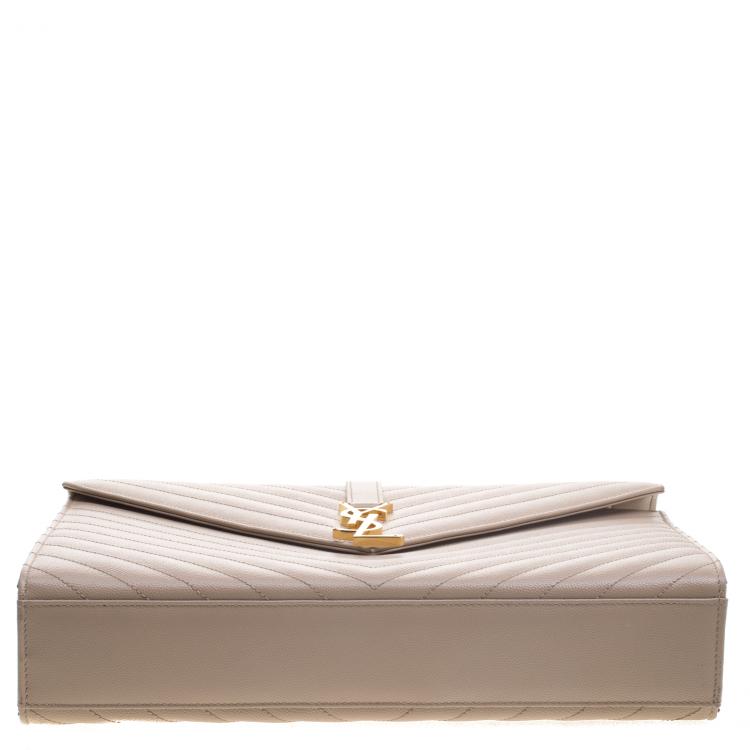 Pre Owned Saint Laurent Paris Beige Matelasse Leather Large Cassandre Flap Bag