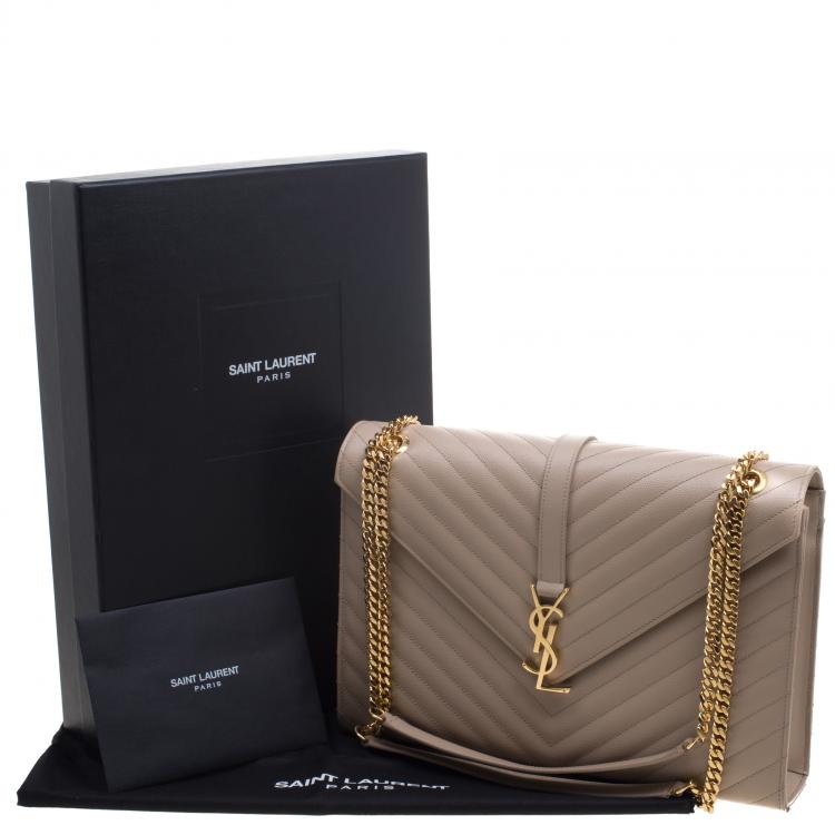 Pre Owned Saint Laurent Paris Beige Matelasse Leather Large Cassandre Flap Bag