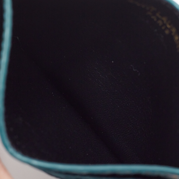 Pre Owned Saint Laurent Green Croc Embossed Leather Monogram Card Holder