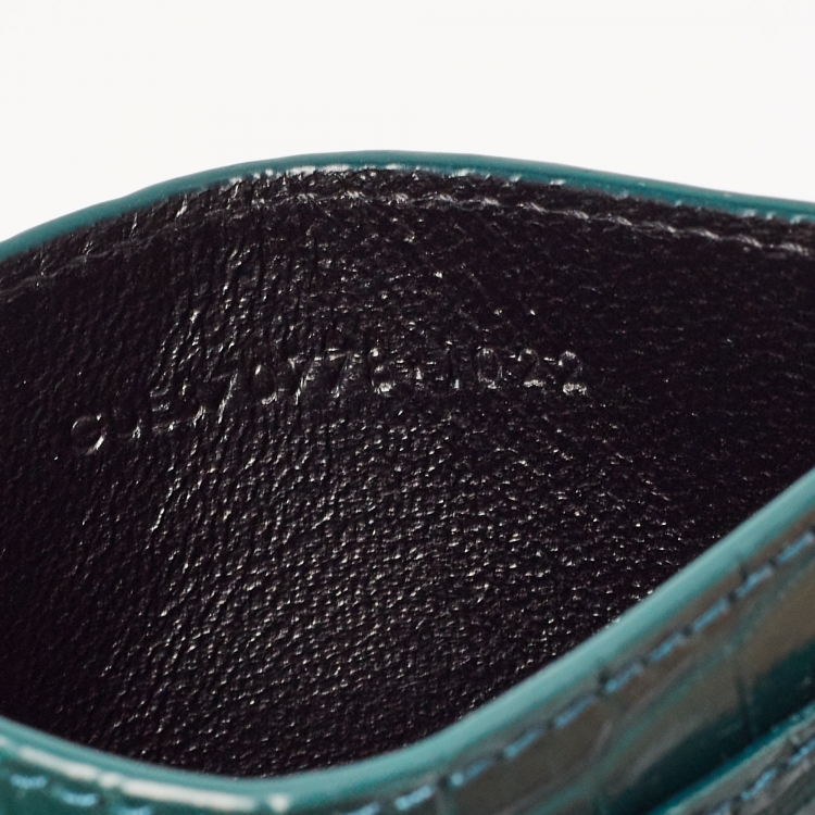 Pre Owned Saint Laurent Green Croc Embossed Leather Monogram Card Holder