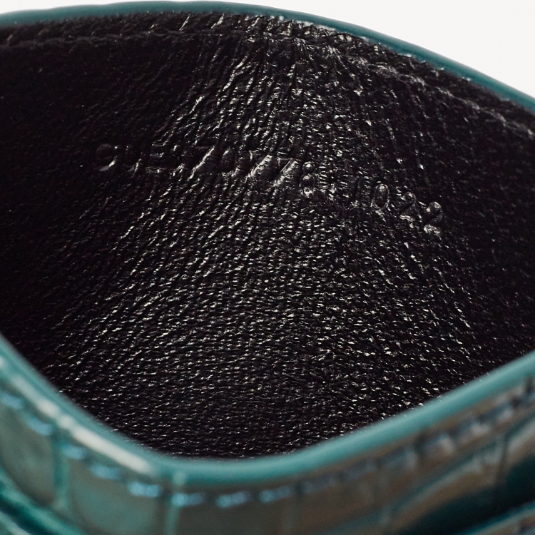 Pre Owned Saint Laurent Green Croc Embossed Leather Monogram Card Holder