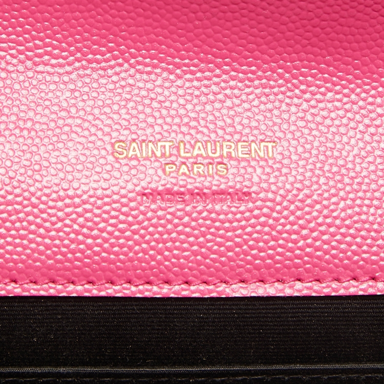 Pre Owned Saint Laurent Pink Matelassé Leather Monogram Envelope Wristlet Clutch
