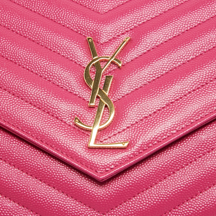 Pre Owned Saint Laurent Pink Matelassé Leather Monogram Envelope Wristlet Clutch