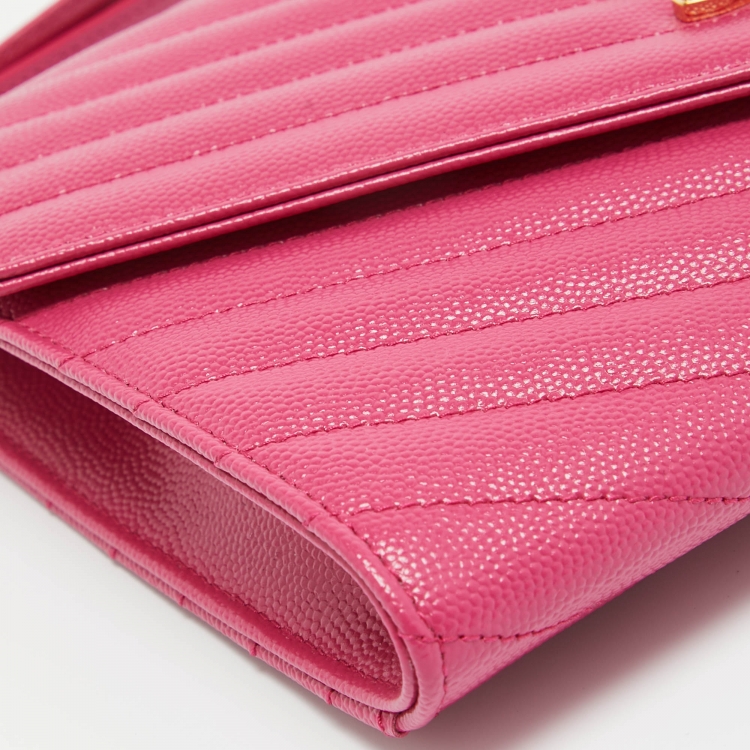 Pre Owned Saint Laurent Pink Matelassé Leather Monogram Envelope Wristlet Clutch