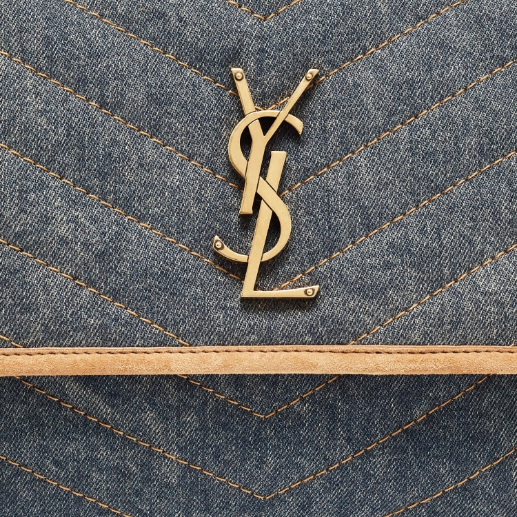 Pre Owned Saint Laurent Blue/Beige Matelasse Denim and Suede Medium Niki Shoulder Bag