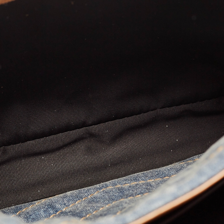 Pre Owned Saint Laurent Blue/Beige Matelasse Denim and Suede Medium Niki Shoulder Bag