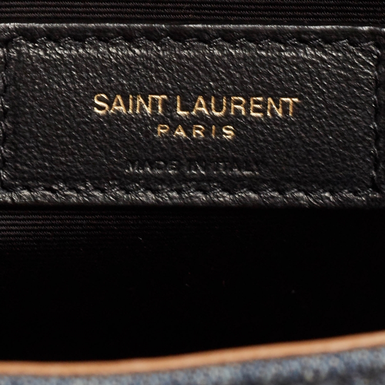 Pre Owned Saint Laurent Blue/Beige Matelasse Denim and Suede Medium Niki Shoulder Bag