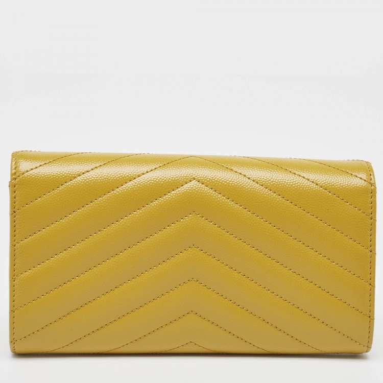 Pre Owned Saint Laurent Mustard Yellow Matelasse Leather Large Cassandre Flap Wallet