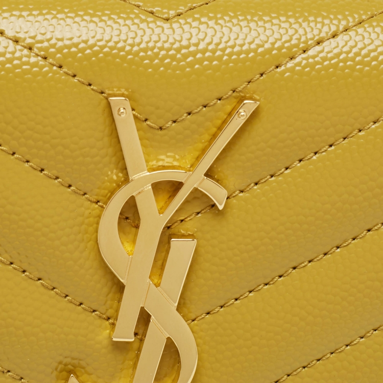 Pre Owned Saint Laurent Mustard Yellow Matelasse Leather Large Cassandre Flap Wallet