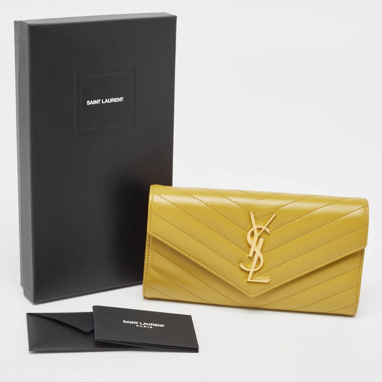 Pre Owned Saint Laurent Mustard Yellow Matelasse Leather Large Cassandre Flap Wallet