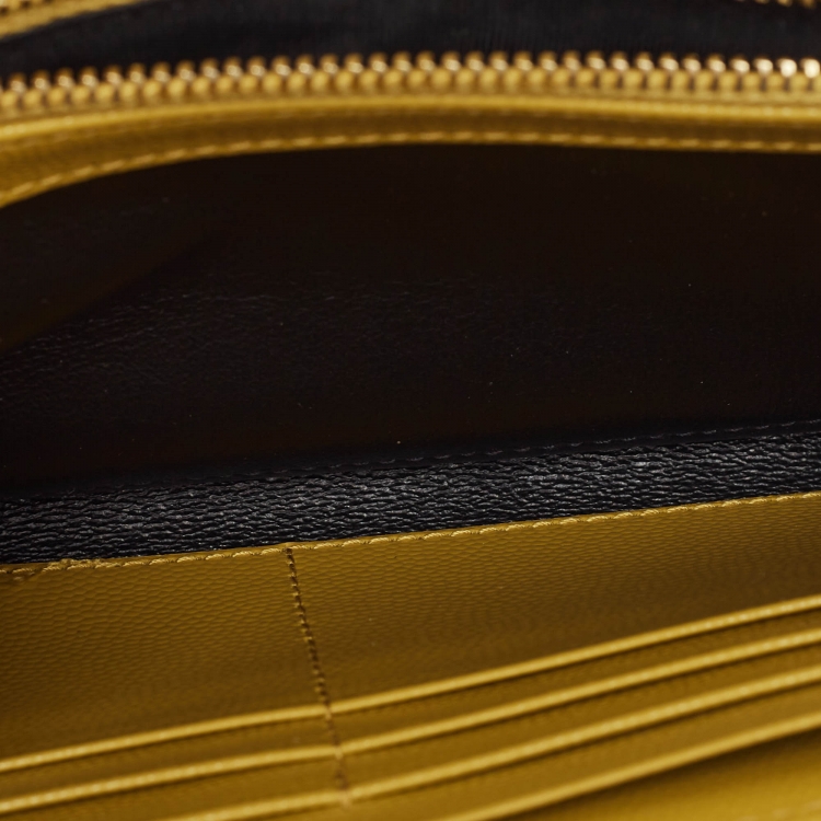Pre Owned Saint Laurent Mustard Yellow Matelasse Leather Large Cassandre Flap Wallet