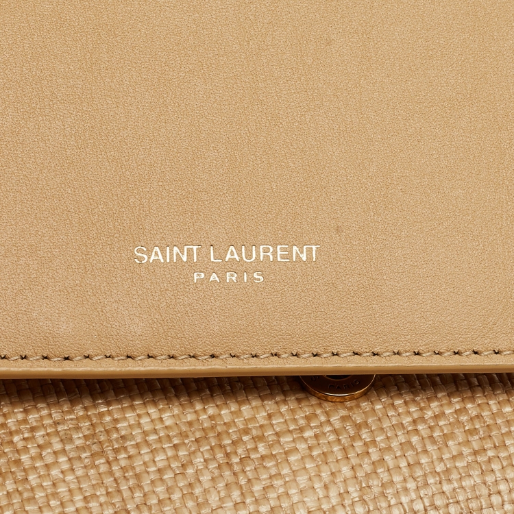 مملوكة مسبقًا Saint Laurent Beige Raffia and Leather Uptown Wallet on Chain
