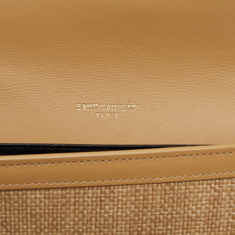 مملوكة مسبقًا Saint Laurent Beige Raffia and Leather Uptown Wallet on Chain