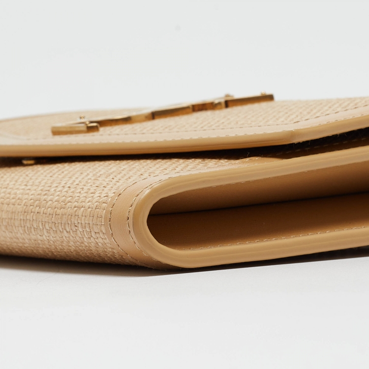 مملوكة مسبقًا Saint Laurent Beige Raffia and Leather Uptown Wallet on Chain