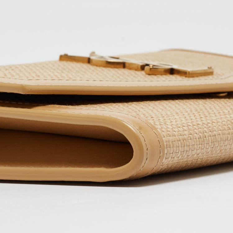 مملوكة مسبقًا Saint Laurent Beige Raffia and Leather Uptown Wallet on Chain