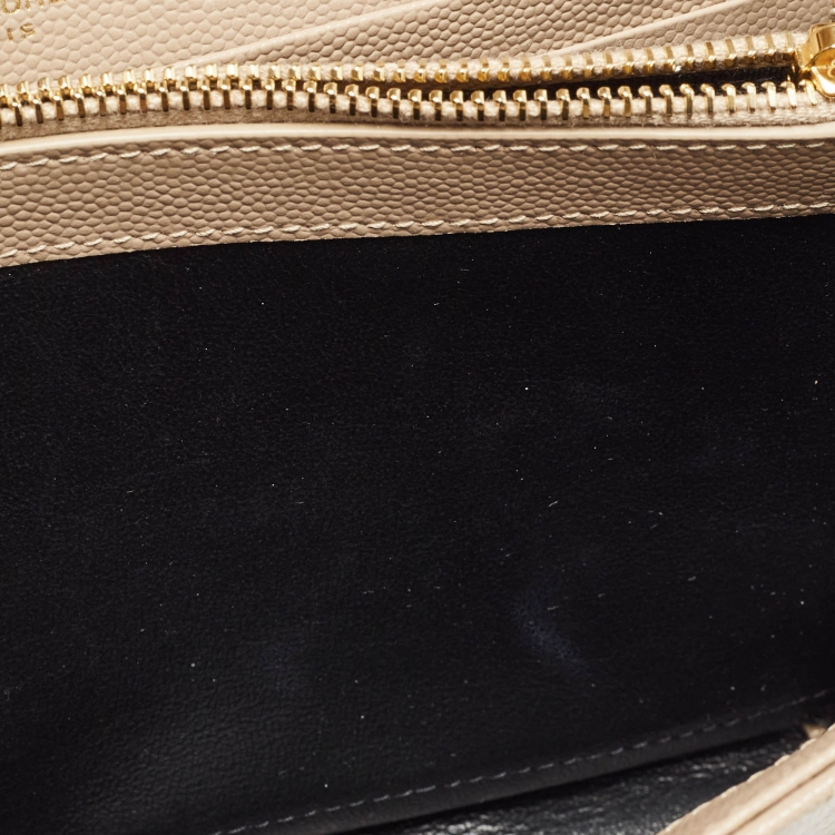 Pre Owned Saint Laurent Beige Matelassé Leather Monogram Envelope Wallet on Chain