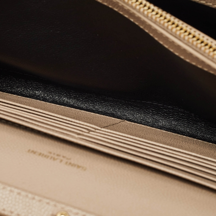 Pre Owned Saint Laurent Beige Matelassé Leather Monogram Envelope Wallet on Chain