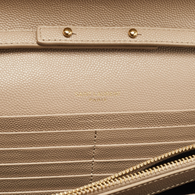 Pre Owned Saint Laurent Beige Matelassé Leather Monogram Envelope Wallet on Chain