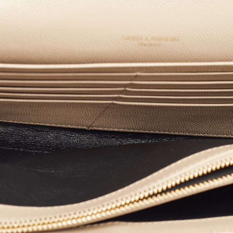 Pre Owned Saint Laurent Beige Matelassé Leather Monogram Envelope Wallet on Chain