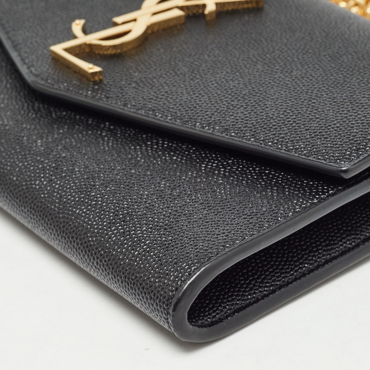 Pre Owned Saint Laurent Black Leather Uptown Wallet on Chain