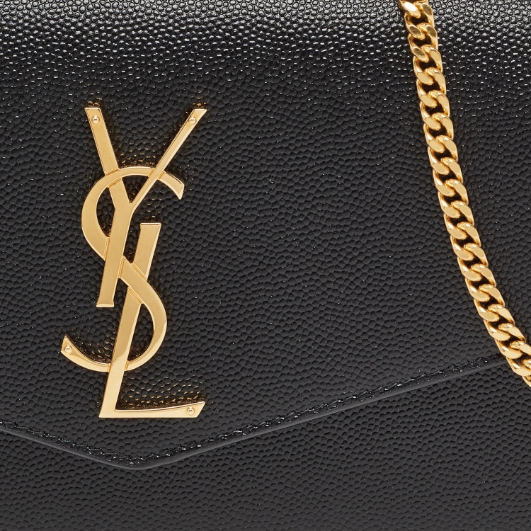Pre Owned Saint Laurent Black Leather Uptown Wallet on Chain