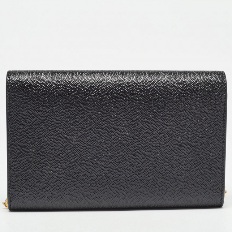 Pre Owned Saint Laurent Black Leather Uptown Wallet on Chain