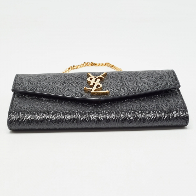 Pre Owned Saint Laurent Black Leather Uptown Wallet on Chain