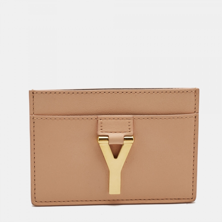 مملوكة مسبقًا Saint Laurent Peach Leather Easy Y Card Holder