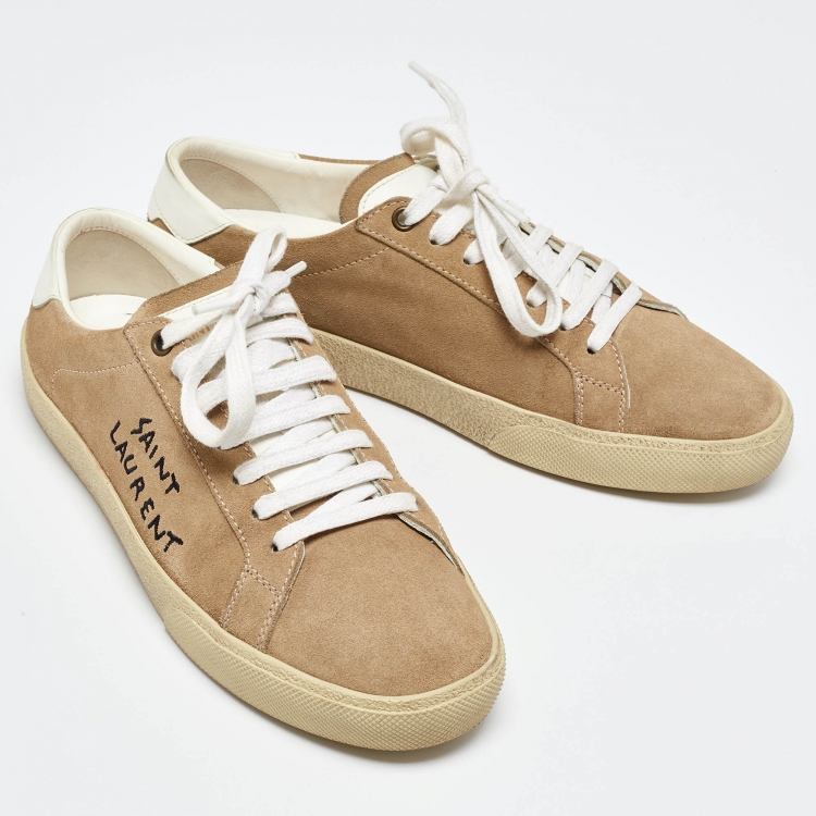 Pre Owned Saint Laurent Paris Beige Suede Court Classic Low Top Sneakers Size 39