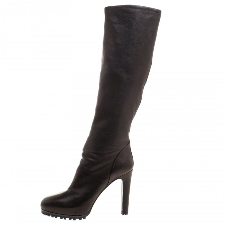 Pre Owned Saint Laurent Paris Black Leather Knee High Boots Size 39