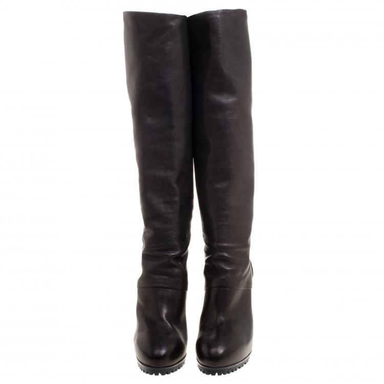 Pre Owned Saint Laurent Paris Black Leather Knee High Boots Size 39