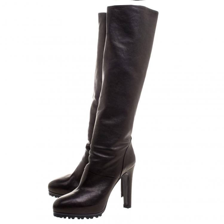 Pre Owned Saint Laurent Paris Black Leather Knee High Boots Size 39