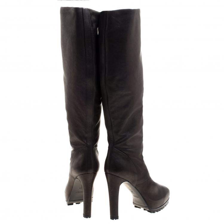 Pre Owned Saint Laurent Paris Black Leather Knee High Boots Size 39