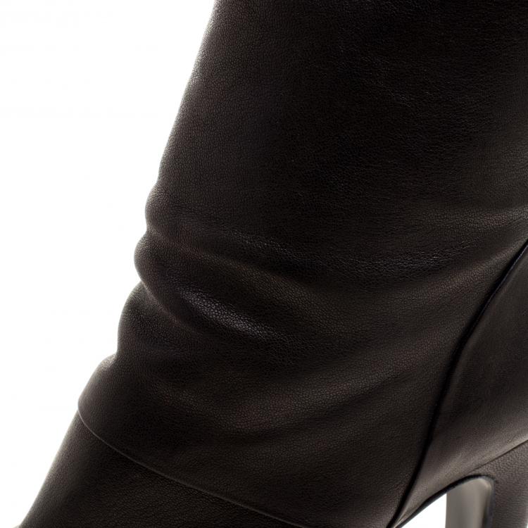 Pre Owned Saint Laurent Paris Black Leather Knee High Boots Size 39