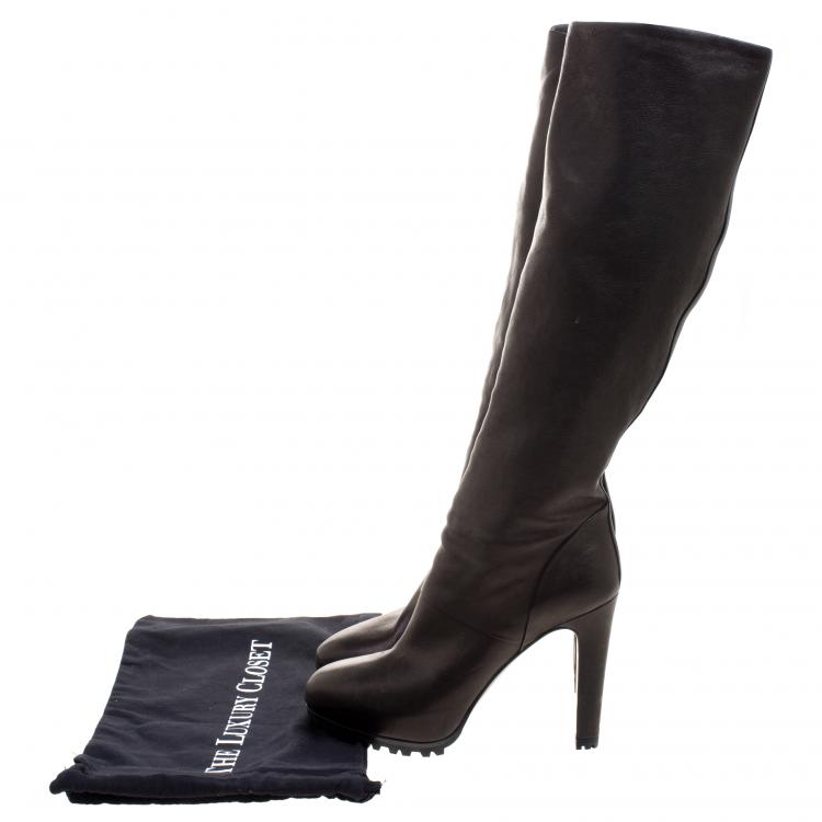 Pre Owned Saint Laurent Paris Black Leather Knee High Boots Size 39