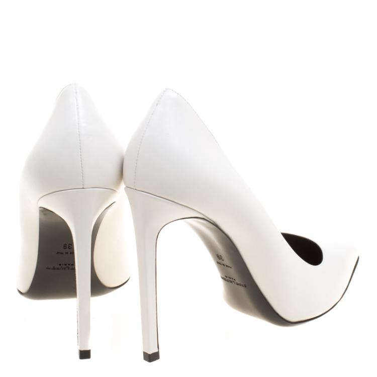 Pre Owned Saint Laurent Paris White Leather Pointed Toe Pumps Size 39