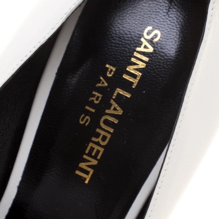 Pre Owned Saint Laurent Paris White Leather Pointed Toe Pumps Size 39