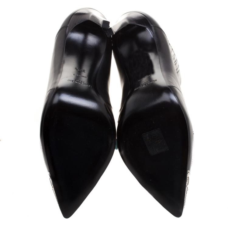 Pre Owned Saint Laurent Paris Black Leather Western Paris Pointed Toe Ankle Boots Size 37.5