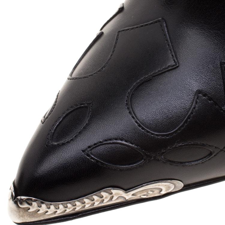 Pre Owned Saint Laurent Paris Black Leather Western Paris Pointed Toe Ankle Boots Size 37.5