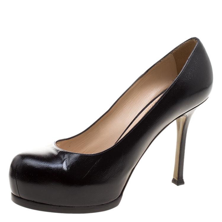 Pre Owned Yves Saint Laurent Black Pebbled Leather Tribtoo Pumps Size 37.5
