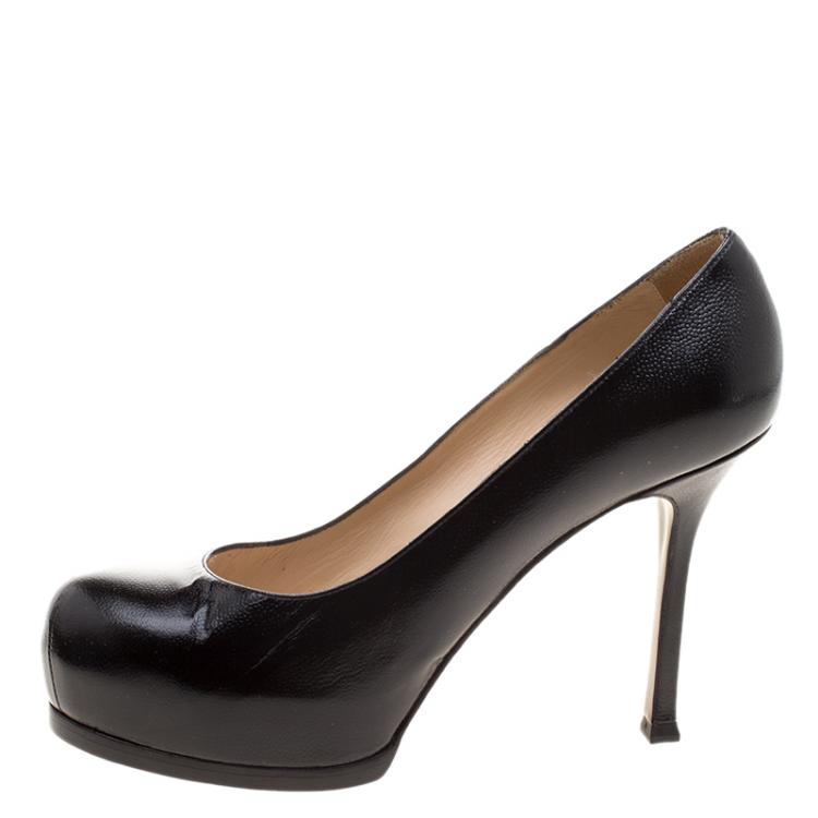 Pre Owned Yves Saint Laurent Black Pebbled Leather Tribtoo Pumps Size 37.5