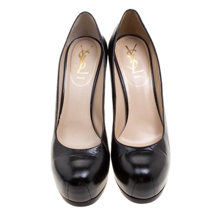 Pre Owned Yves Saint Laurent Black Pebbled Leather Tribtoo Pumps Size 37.5
