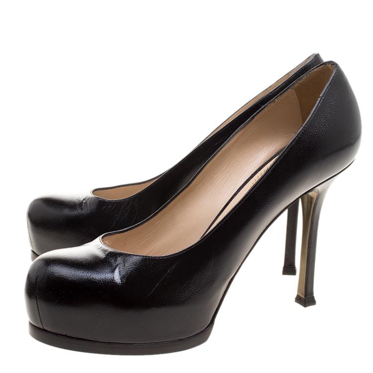 Pre Owned Yves Saint Laurent Black Pebbled Leather Tribtoo Pumps Size 37.5