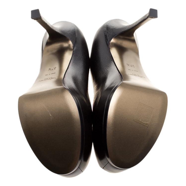 Pre Owned Yves Saint Laurent Black Pebbled Leather Tribtoo Pumps Size 37.5