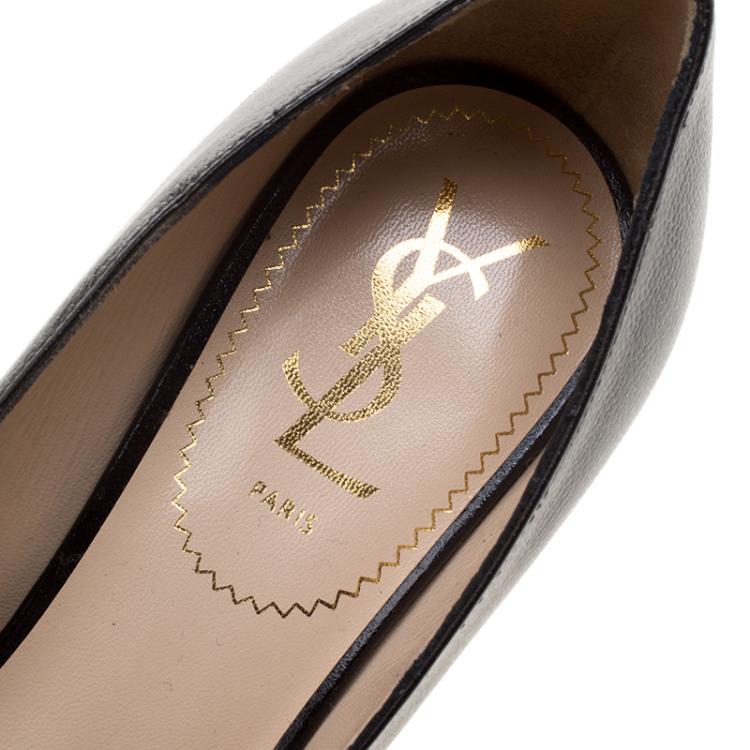 Pre Owned Yves Saint Laurent Black Pebbled Leather Tribtoo Pumps Size 37.5