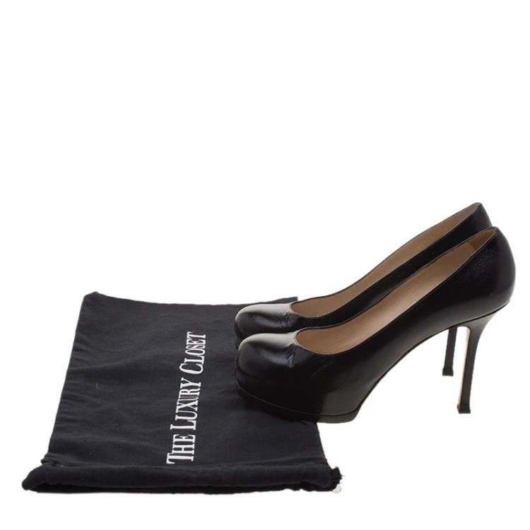 Pre Owned Yves Saint Laurent Black Pebbled Leather Tribtoo Pumps Size 37.5