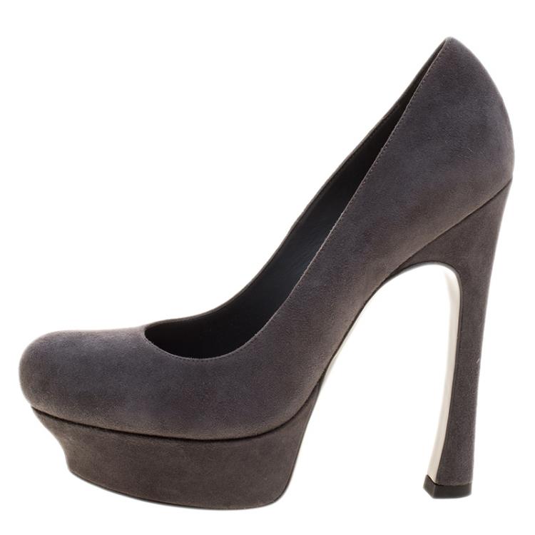Pre Owned Saint Laurent Paris Grey Suede Palais Platform Pumps Size 38